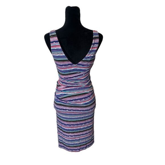 Nicole Miller Collection Wren Jungle Multicolored Striped Tuck Dress Size Small - Picture 5 of 16